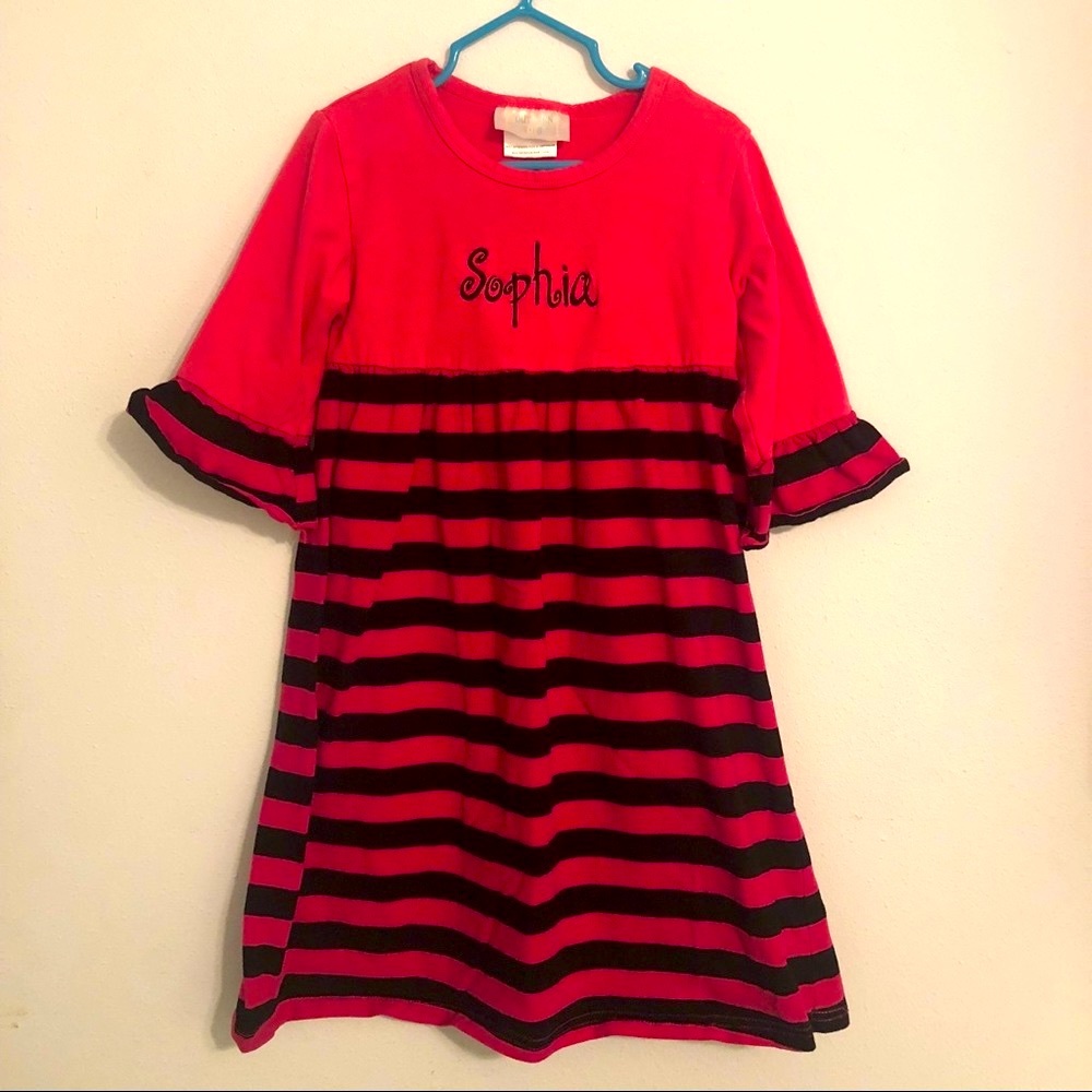 Cotton pink & navy stripe “Sophia” dress - size 6